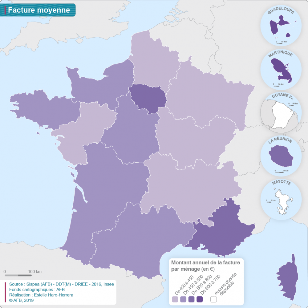 Facture moyenne totale par ménage sur la base des consommations réelles par région en 2016
